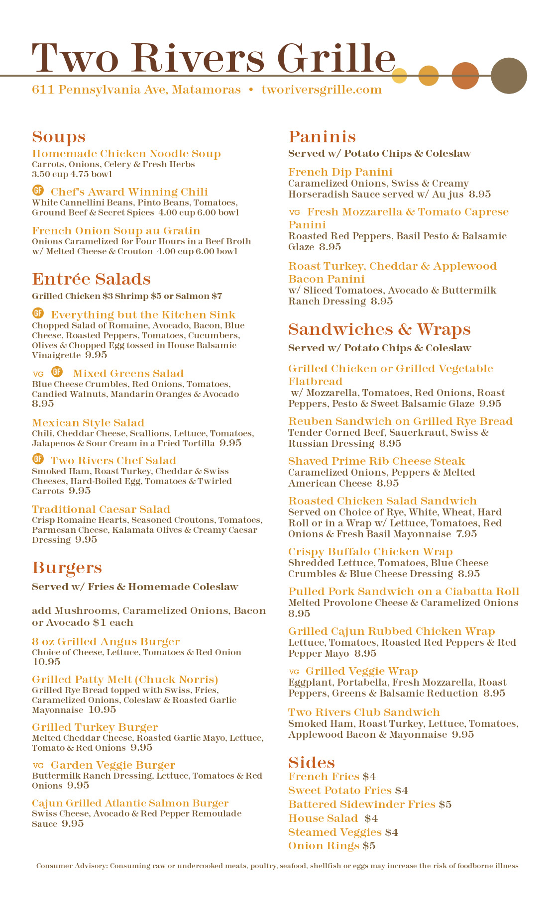 Menu Two Rivers Grille