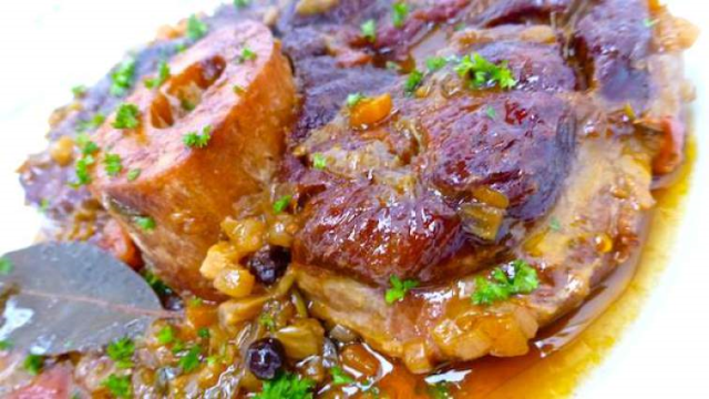 Braised Pork Osso Bucco & Caramelized Shallot Demi Glace