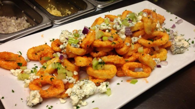 Buffalo Calamari with crumbled Blue Cheese, red onion, and celary