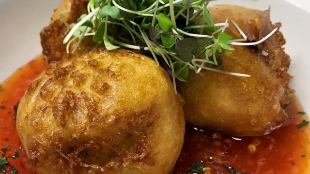 Tempura Beer Battered Crab &a Asparagus Fritters with Sweet Thai Chip Sauce